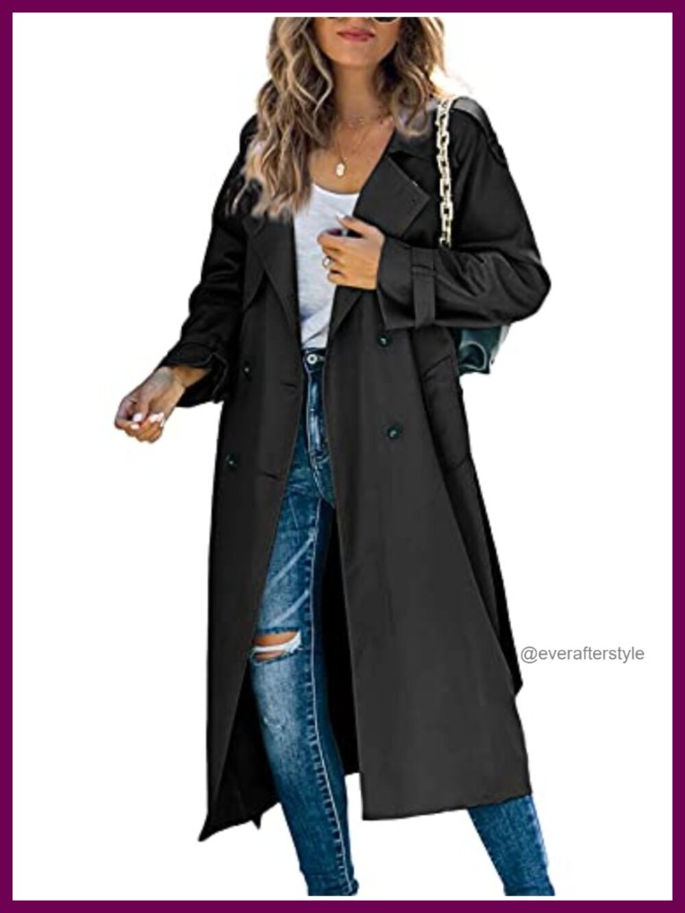 Women's Long Trench Coat Double Breasted Windproof Overcoat With Belt